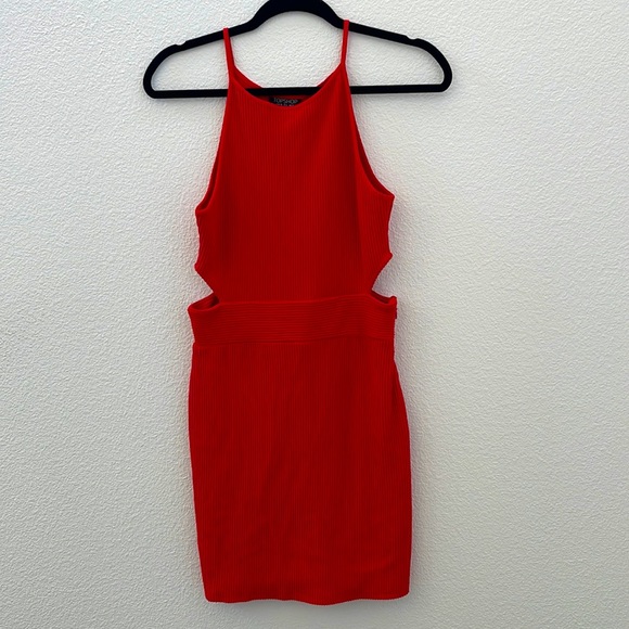 Topshop, ribbed, red cut out dress - Picture 1 of 5
